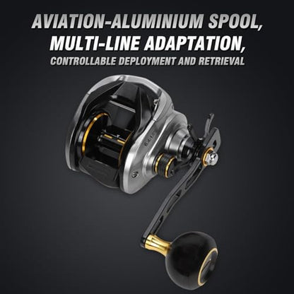 Baitcasting Reels 6.4:1 Gear Ratio 33LB Max Drag 8+1 Bearing | Baitcasting Fishing Reels Aviation-Aluminium Spool Aluminum Star-Shaped Trailer and Handle Arm Drag Alarm System - color: Silver-Right