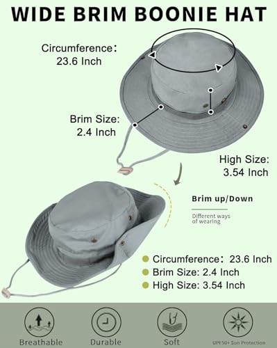 Sun Hats for Men Women Bucket Hat UPF 50+ Boonie Hat Foldable UV Protection Hiking Beach Fishing Summer Safari - color: 1pack-blueish Gray