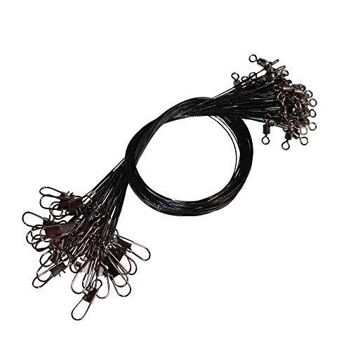 60pcs Fishing Wire Leaders Nylon-Coated Fishing Line Wire Leaders with Swivels and Snaps 6inch, 9inch, 12inch - color: Black-60pcs