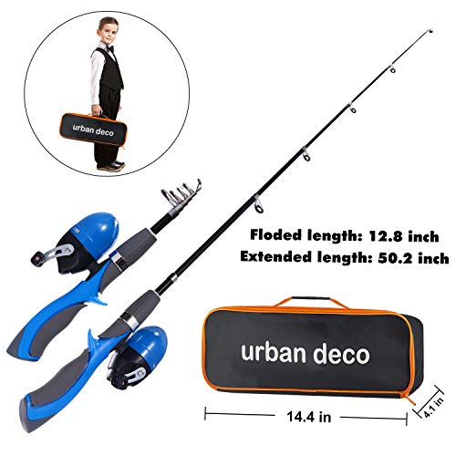 Urban Deco Kids Fishing Pole Set Portable Telescopic Kids Fishing Rod and Reel Combo Kit with Tackle Box for Beginners, Boys,Girls,Youth,Children - color: blue