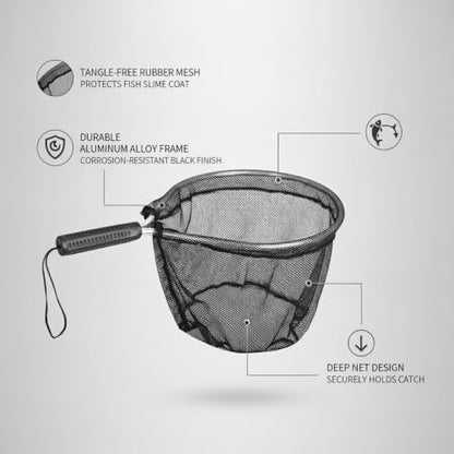 Rubber Mesh Landing Net Head Replacement, Aluminum Alloy Frame for Freshwater Fishing, Smooth Hook Release - size: 11.81 x 11.81 x 11.81"