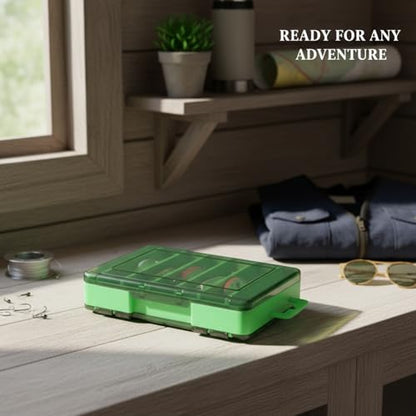 Double-Sided Fishing Lure Box, Slim PU Leather Tackle Organizer for Kayak & Travel, 13 x 3.3 x 1.6 Inches - color: Green