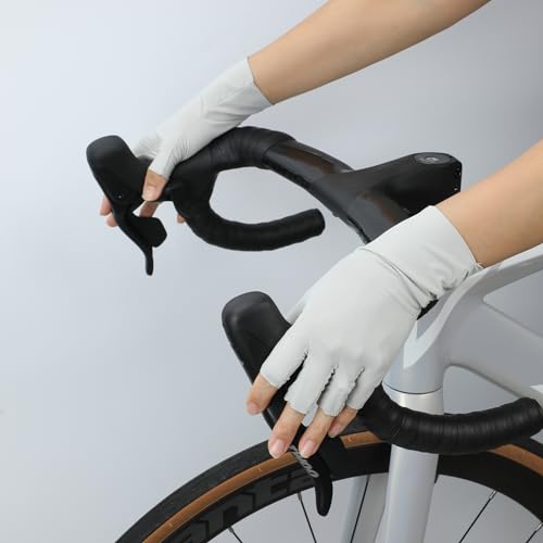 Senkary 3 Pairs Sun UV Protection Gloves Ice Silk Fingerless Gloves Breathable Driving Sunscreen Summer Nail Gloves for Women - color: White, Gray and Black
