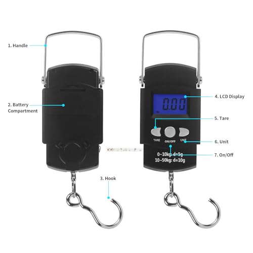 Digital Scale with Lip Gripper：110 Lbs/50 Kg Backlight LCD Display Fishing Scale with Build in Ruler and 2pcs Fish Lip Gripper