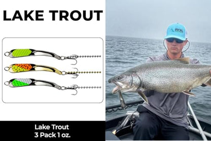 IRON DECOY Spoon Fishing Lures 3-Pack, Multi-Species Metal Spoons for Trout, Walleye, Bass, Salmon, Pike, Ice Fishing & Trolling, Vibrating Spoon Lure Kit - color: Lake Trout, 1 oz