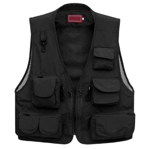 Ziker Men's Mesh Breathable Openwork Camouflage Journalist Photographer Fishing Vest Waistcoat Jacket Coat - color: Black, size: XX-Large