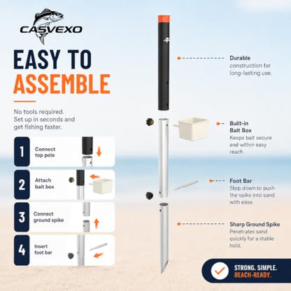 1/2 Pack Aluminum Surf Fishing Rod Holder, Heavy Duty Sand Spike with Bait Box, Telescopic 3-Section, Lightweight and Portable, with Storage Bag - color: Rod holder-2 Pack