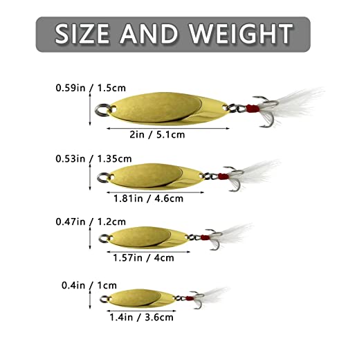 Fishing Spoons Fishing Lures Casting Spoon Metal Jig Lure Trout Lures for Freshwater/Saltwater, Reflective Spoons Bait with Treble Hooks Fishing Tackle 5 Pcs - color: Golden (5pcs), size: 1/6oz