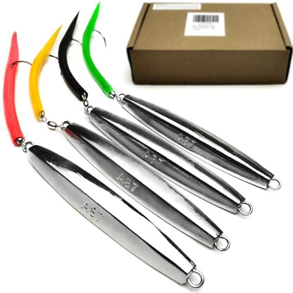 Diamond Jigs Saltwater Fishing Lures, 1-16oz Flat Metal Jigging Spoon Baits for Surf Fishing Bottom Bouncing Sinking Casting, Vertical Ocean Lures for Bluefish Striper Tuna Salmon Freshwater - color: A6-4pcs-8oz