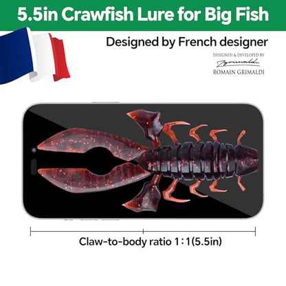 Crawfish Lure 5.5", Soft Plastic Crawdad Creature Bait with Rattles, Weedless Bass Fishing Lure, Realistic Fishing Lures for Freshwater & Saltwater, 3 Pack Red Green Blue - color: Red