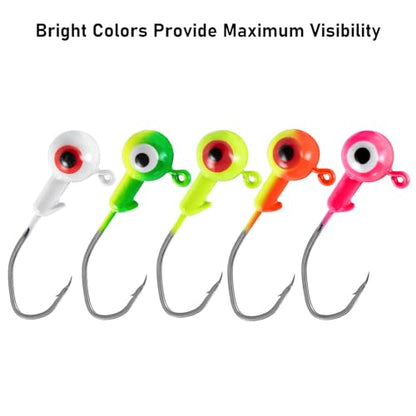 Dr.Fish 20 Pack Fishing Jig Heads, Crappie Jigs Round Ball Sickle Hooks Freshwater Fishing Hook Lures Bass Trout Panfish Bluegill - color: Chartreuse, size: 3/16oz-#2 Hook