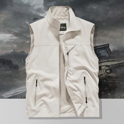 Mens Casual Vests Sleeveless Zip Up Lightweight Fishing Vests Hiking Tactical Windbreakers Outerwear with Pockets - color: #02 Beige, size: XX-Large
