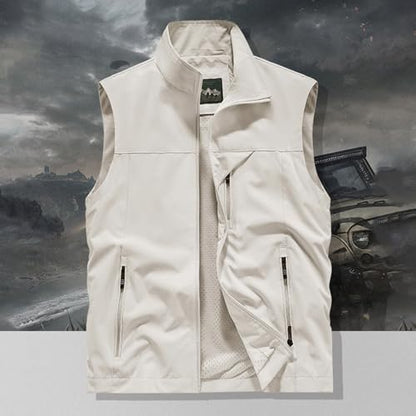 Mens Casual Vests Sleeveless Zip Up Lightweight Fishing Vests Hiking Tactical Windbreakers Outerwear with Pockets - color: #02 Beige, size: Large