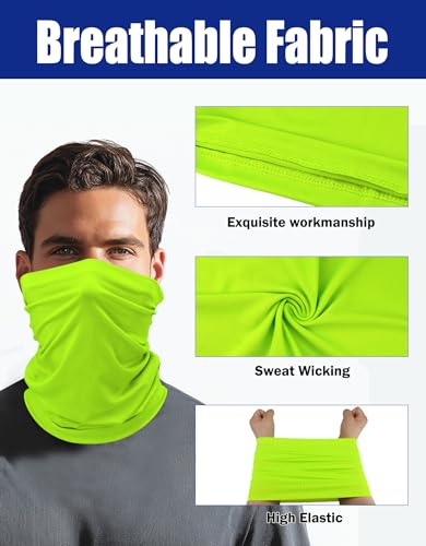 JHYWELL Cooling Neck Gaiter Face Mask, UV Protection Masks Gator, Windproof Bandana for Skiing, Fishing, Hiking, Cycling - color: Neon Yellow Pack