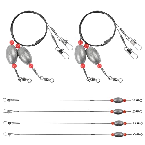 Saltwater Bottom Fishing Rigs Carolina Rig with Stainless Steel Wire Leader Egg Sinkers Surf Fishing Ready Rigs for Flounder, Striped Bass, Snapper, Grouper, Redfish, Drum 0.5–2 oz, 4Pcs - size: 0.5oz-4pcs