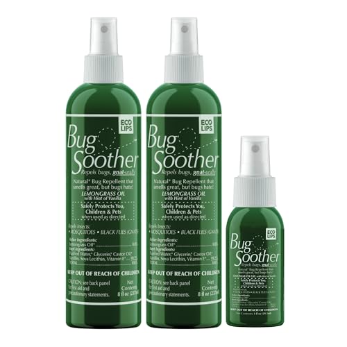 Bug Soother Natural Insect Repellent Spray, DEET-Free 8 oz. (2 Count) | Plant Based | Repels Mosquitos, Gnats & No See'ums | Family Safe | Made in the USA - color: 8 Oz Set of 2 + 1 Oz