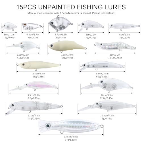 207Pcs Unpainted Fishing Lures Making Kit DIY Lure Blanks | DIY Jerkbait Crankbaits Minnow Hard Bait Set Include Treble Hook Split Rings Lure 3D Eyes Stickers