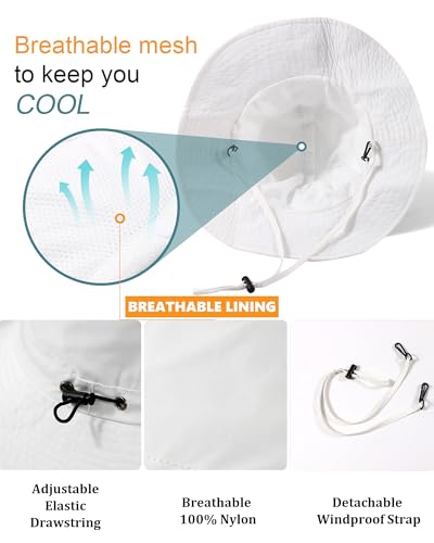 Water-Resistant Sun UPF 50+ Bucket Hat Protection Packable Brimmed Boonie for Women Men Summer Lightweight Hiking Outdoor Cap - color: White