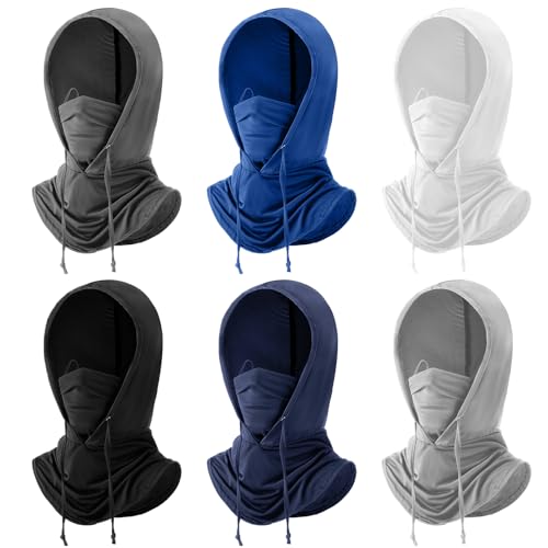 Patelai 6 Pcs Summer Balaclava UV Face Mask Sun Protection Cooling Hood Full Head Face Cover for Women Men Cycling Fishing - color: Black, Dark Gray, Light Gray, White, Navy Blue, Sapphire Blue