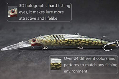 Minnow Crankbait for Bass Fishing Bass Lure Jerkbait Fishing Lures and Tackle Box - color: HM650KB