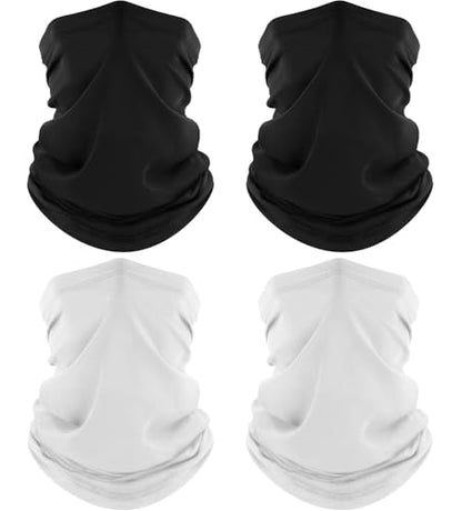 ROXUN Neck Gaiter, 4 Pack Summer Cooling Breathable Face Mask for Outdoors | Stretch Moisture Wicking, UPF 50, Wind Dust UV Protection, Unsiex - color: 2 Black+2 White