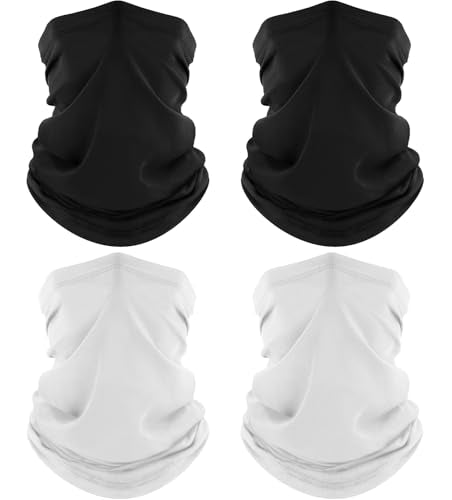 ROXUN Neck Gaiter, 4 Pack Summer Cooling Breathable Face Mask for Outdoors | Stretch Moisture Wicking, UPF 50, Wind Dust UV Protection, 95% Polyester 5% Spandex, Quick Dry & Washable - color: 2 Black+2 White