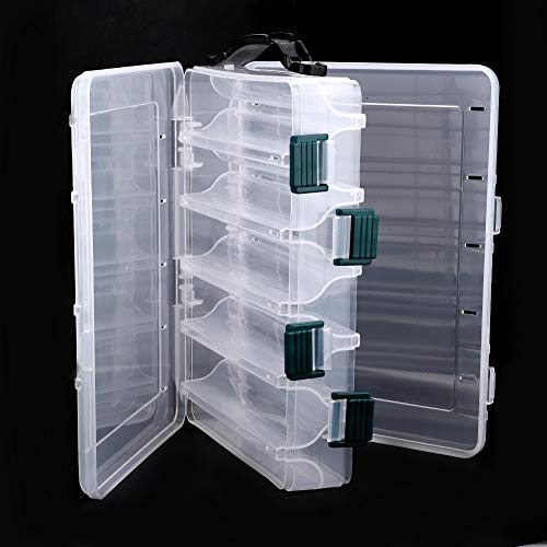 Double-Sided Fishing Lure Hook Tackle Box, Clear Visible Plastic Lure Case, Fishing Tackle Accessory Storage Box Case Container(10 Slots)