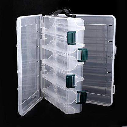 Double-Sided Fishing Lure Hook Tackle Box, Clear Visible Plastic Lure Case, Fishing Tackle Accessory Storage Box Case Container(10 Slots)