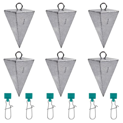 SIWIRIOM Pyramid Sinkers for Surf & Saltwater 6 Pack Fishing Weights Lead Sinkers with Slider Universal Connectors, Fishing Weights Assortment Kits Fishing Gear Tackle 1oz 2oz 3oz - size: 1oz-6pcs