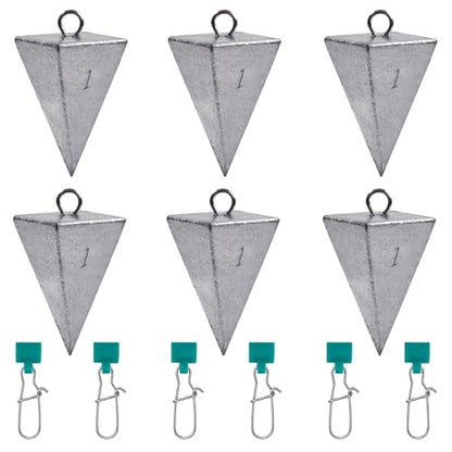 SIWIRIOM Pyramid Sinkers for Surf & Saltwater 6 Pack Fishing Weights Lead Sinkers with Slider Universal Connectors, Fishing Weights Assortment Kits Fishing Gear Tackle 1oz 2oz 3oz - size: 1oz-6pcs