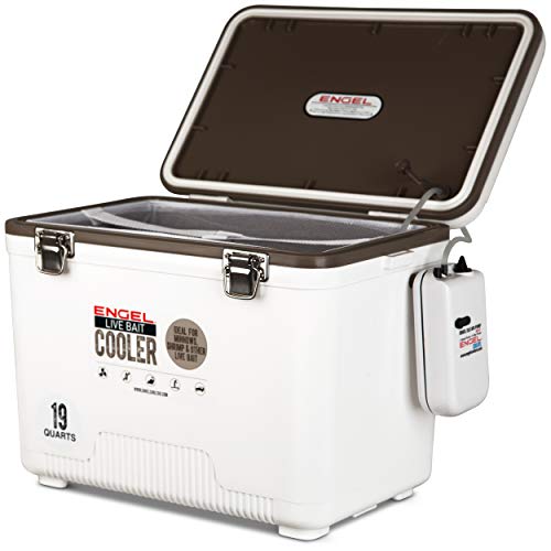 Engel Live Bait Cooler Box with 2nd Gen 2-Speed Aerator Pump - Portable Fishing Station & Minnow Bucket for Shrimp & Other Live Fish with Aerator - ENGLBC-N - color: White, size: 19 Quart