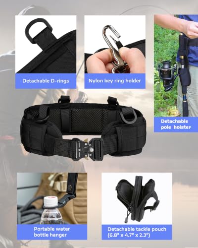 HXBYX Fishing Belt Rod Holder, Adjustable Nylon Wading Belt with Detachable Tackle Bag, Fishing Rod Pole Holder Stand Up Waist Fighting Belt for Fishing, Gift for Fisherman