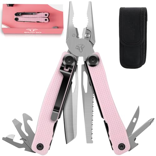 SIUPRO Multitool Pocket Knife for Men, Women, Tactical Multi Tool with Pliers, Saw, Screwdriver, All Self-Locking, Survival Gear With Clip and Pouch for Camping, Gifts Idea, Pink - color: Pink