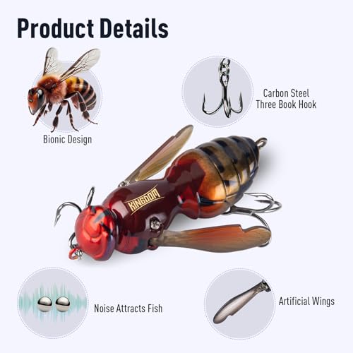 Kingdom Wasp Crawl Bait Insect Bionic Floating Fishing Lures Swimbaits Hard Artificial Baits Lure Freshwater and Saltwater Bass Carp Pike Walleye Fishing ABS Material Carbon Steel Three Book Hook - color: 12, size: 6.6g