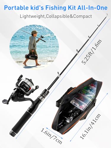 Fishing Pole Kit, Carbon Fiber Telescopic Fishing Rod and Reel Combo with Spinning Reel, Line, Bionic Bait, Hooks and Carrier Bag, Fishing Gear Set for Beginner Adults - size: Kids 5.25ft/1.6m