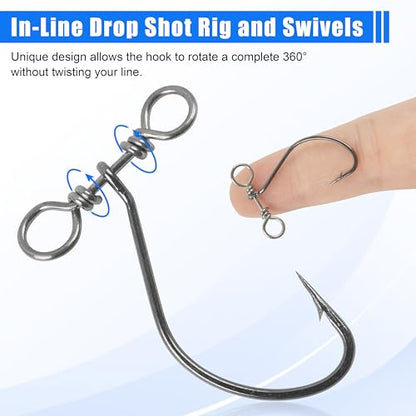 Drop Shot Fishing Hooks,50/100pcs in-line Drop Shot Rig Hooks Swivels High Carbon Steel Worm Fishhook for Bass,Perch,Walleye,Catfish - size: 50pcs