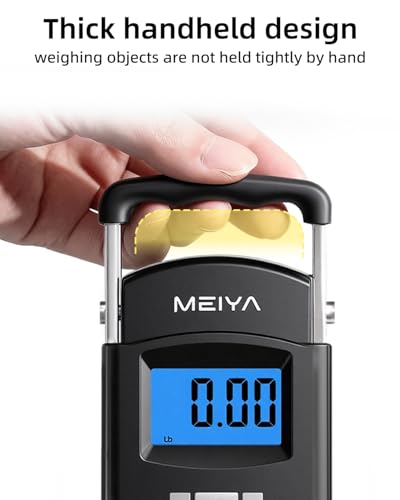 MEIYA Fish Scale 110lb/50kg Digital Fishing Scale with Backlit LCD, Portable Handle, Stainless Steel Hook & 2 AAA Batteries – Great Fishing Gifts for Men
