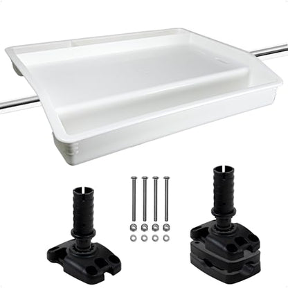 Five Oceans Boat Cutting Board, 17" x 14", White | Bait Cutting Table, Slide Lock Deck & Rail Mount, Knife & Pliers Holder, 3 Deep Trays & Draining Hole, FO4780 - color: Deluxe Bait Cutting Board (Rail & Deck Mount)