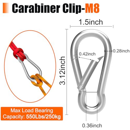 Heavy-Duty Carabiner Clip 1.57"–5.5", Black/Silver Spring Snap Hook, Quick Link Keychain Clip for Keys, Swing Set, Camping, Fishing, Hiking & Traveling (120–1350 lbs) - color: Silver, size: 3.15 inch (M8) - 50 pcs