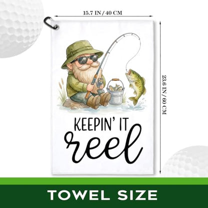Keepin' It Reel Polyester Printed Towel with Clip, Funny Bass Fish Fishing Gifts & Accessories for Men Fishman Dad Grandfather, Fishing Lover Father's Day Retirement Birthday Gifts - color: Black & Green