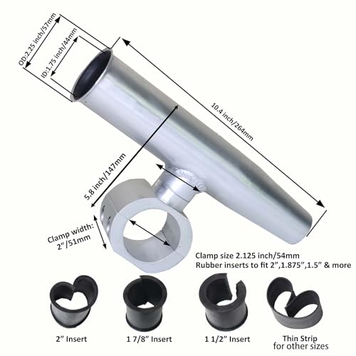 2 PCS T-Top Rod Holder Single Aluminum clamp on fit 1.5",1.875",2" inch Horizontal or Vertical Fishing Boat Tower/Leaning Post/Rail - color: Silver