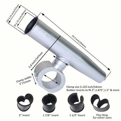 2 PCS T-Top Rod Holder Single Aluminum clamp on fit 1.5",1.875",2" inch Horizontal or Vertical Fishing Boat Tower/Leaning Post/Rail - color: Silver