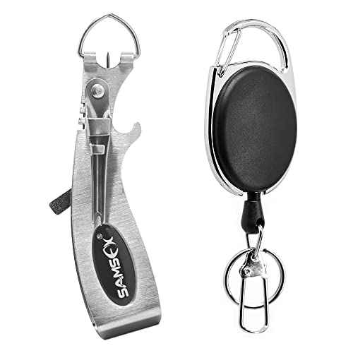 SAMSFX Fishing Knot Tying Tool Fly Fishing Line Clipper with Retractor, Accessories for Hook Sharpener, Quick Knot Tool and Hook Eye Cleaner - color: 6 in 1 Clipper & Oval Zinger Retractor