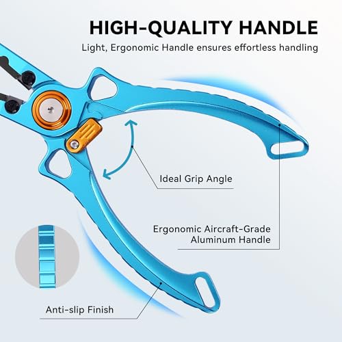 Fishing Pliers Hook Remover, Saltwater Split Ring Pliers with Safety Lock, Fishing Gear with Sheath and Lanyard, Fishing Gifts for Men - color: Blue