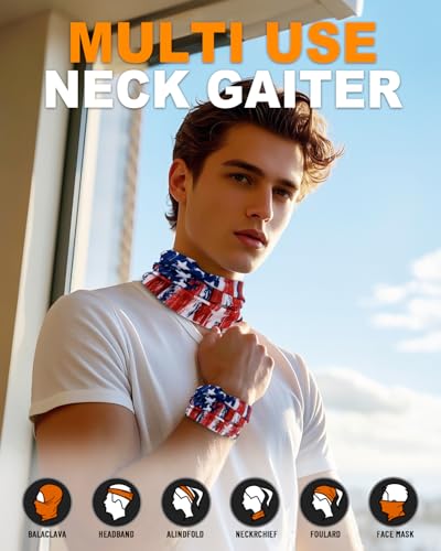 4Pack Neck Gaiter for Men Women Face Cover Mask Head Wrap Balaclava Headwear Bandana Headband Magic Scarf - color: A-bule Flag-2