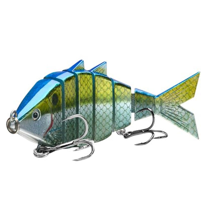 BASSDASH Bone Swimbait Multi Jointed Hard Fishing Lure for Bass Trout Bluegill Pike with Angled Cut Segments - color: Blue Gold