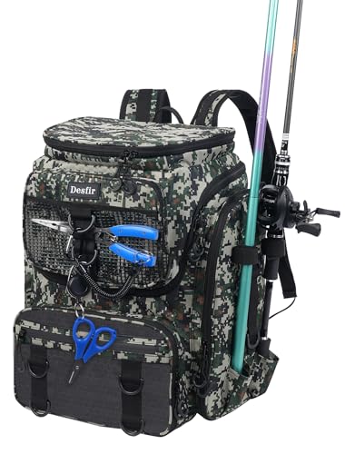 Handor Fishing Tackle Backpack, 50L Capacity, Waterproof Fishing Gear Bag (camouflage green) - color: Camouflage Green