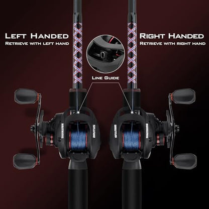 KastKing Brutus Baitcasting Fishing Reel, Graphite Frame, 7.2:1 Gear Ratio, 5+1 Shielded Stainless-Steel Ball Bearings,10 Button Magnetic Braking System, 17.6LB Carbon Fiber Drag, Aluminum Handle - color: Right Handed-7.2:1