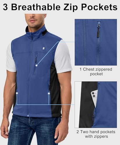 Little Donkey Andy Men's Lightweight Softshell Vest, Windproof Sleeveless Jacket for Running, Hiking, Cycling, Golf - color: Ink Blue, size: Medium