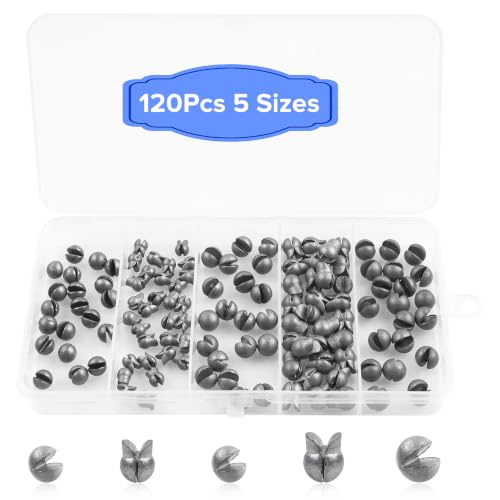 Split Shot Fishing Weights, 120pcs Fishing Weights Sinkers Assortment Removable Split Shot Sinkers Round Reusable Clip On Weights Freshwater Saltwater - color: Mixed-120pcs